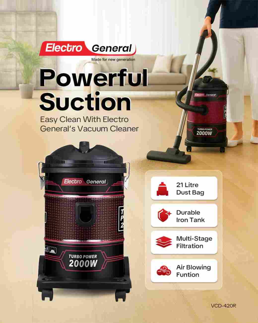 Electro General Vacuum Cleaner VCD-225R - Image 4